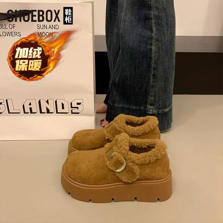 达芙妮旗下鞋柜厚底增高加绒勃肯鞋2025新款冬雪地靴保暖毛绒女鞋