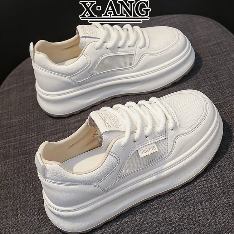 网面透气厚底小白鞋子女百搭真皮板鞋2025春夏新款软底休闲运动鞋