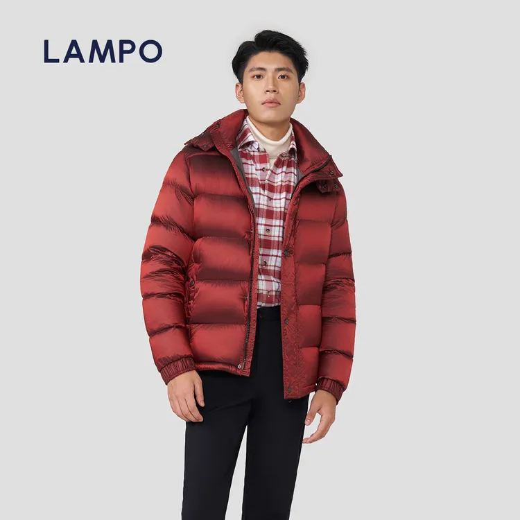 LAMPO/蓝豹男士秋冬红色纯色时尚保暖户外冬季短款连帽羽绒服外套