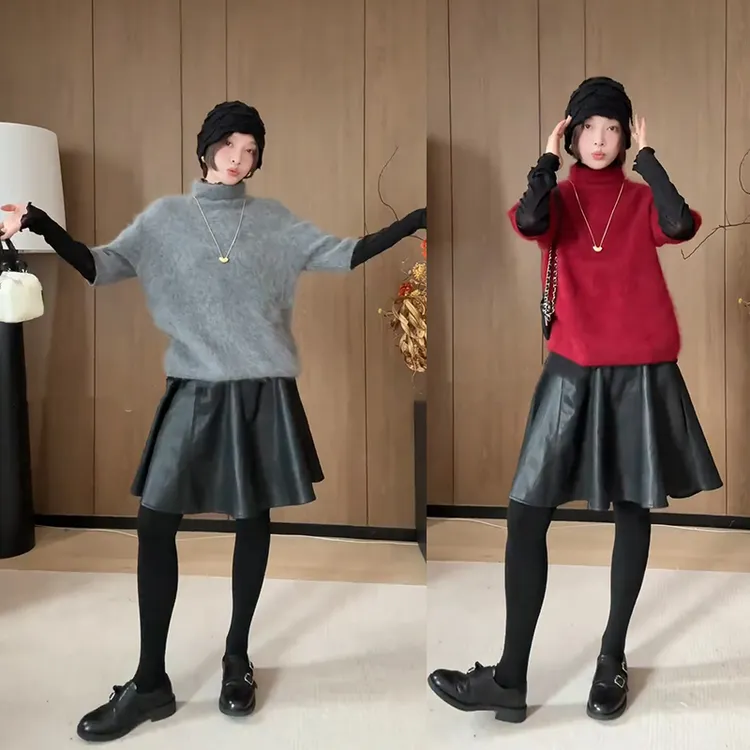 春季温柔系穿搭女2025新款休闲百搭打底上衣短袖毛衣半身裙三件套