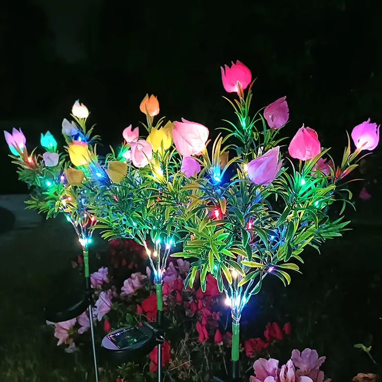 太阳能栀子花仿真花灯户外LED庭院花园装饰草坪灯笼草地插氛围灯