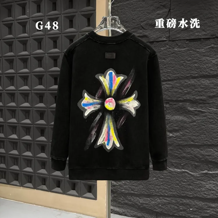 SP-G48-早秋新款潮牌重工水洗扎染做旧十字架卫衣男女同款