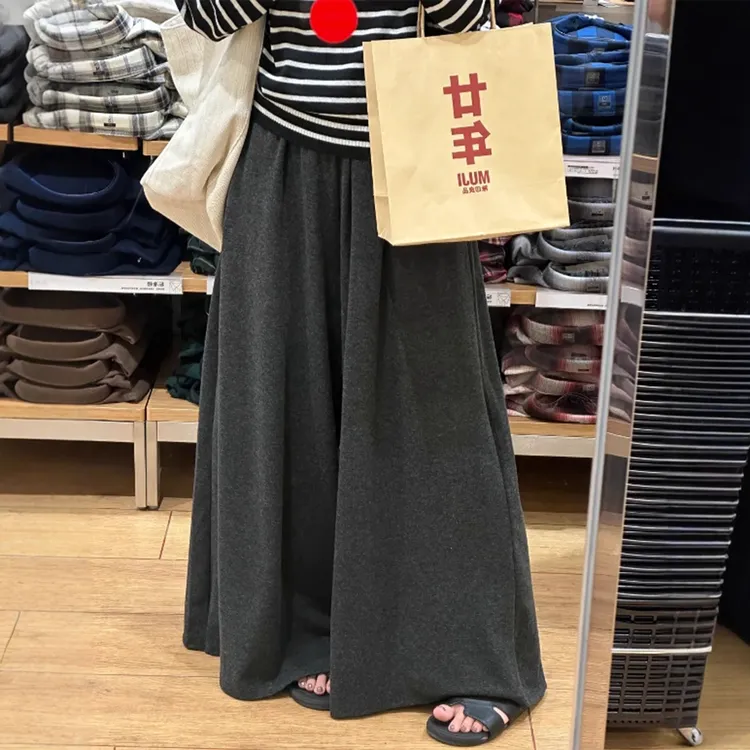 宽松bf慵懒风糯米阔腿裙裤女秋冬款大码女装宽松垂坠感针织休闲裤