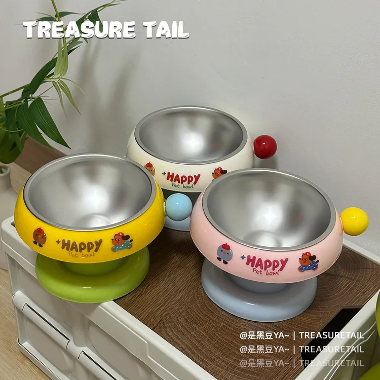 Treasure Tail 不锈钢猫碗猫咪饭碗粮碗喝水碗狗碗高脚猫碗宠物碗