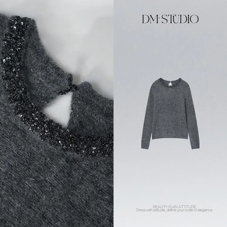 DEDM•STUDIO/气质减龄钉钻领显瘦百搭套头毛衣2510ZZS/MS65043