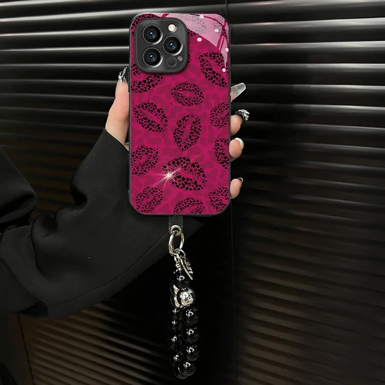 电镀玻璃壳豹纹嘴唇适用苹果/oppo/华为/vivo/小米ins风手机壳女