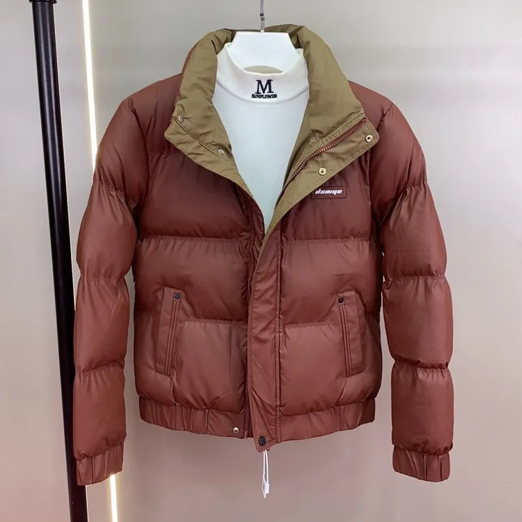 潮牌男士修身简约棉服男款韩版潮流短款时尚休闲百搭立领冬季棉衣