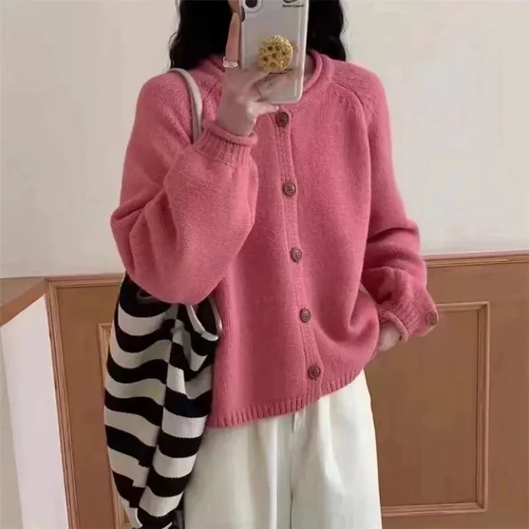 【运费补贴】秋冬新款女装慵懒风宽松纯色针织开衫女毛衣外套上衣