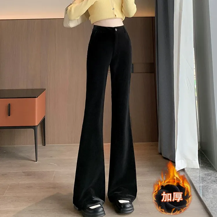 加绒拉链金丝绒女裤2025高腰加厚保暖显瘦微辣裤宽松垂感拖地裤