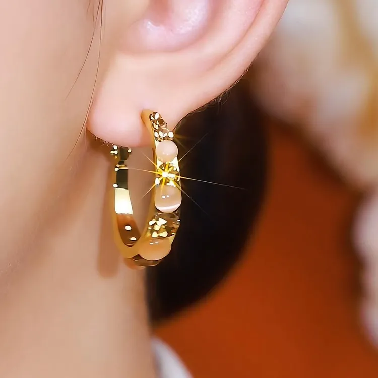 合金耳饰 合金圈圈 合成锆石钉钉 【3公分】气质咖色时尚圆圈