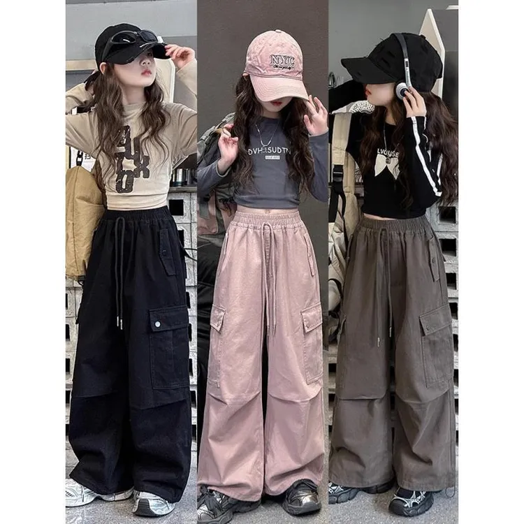 女童工装裤春秋2025新款洋气大童女孩潮酷阔腿裤儿童秋季休闲裤子