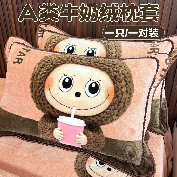 加绒牛奶绒枕套一对装家用学生冬天珊瑚绒枕头套枕芯罩48x74cm2只