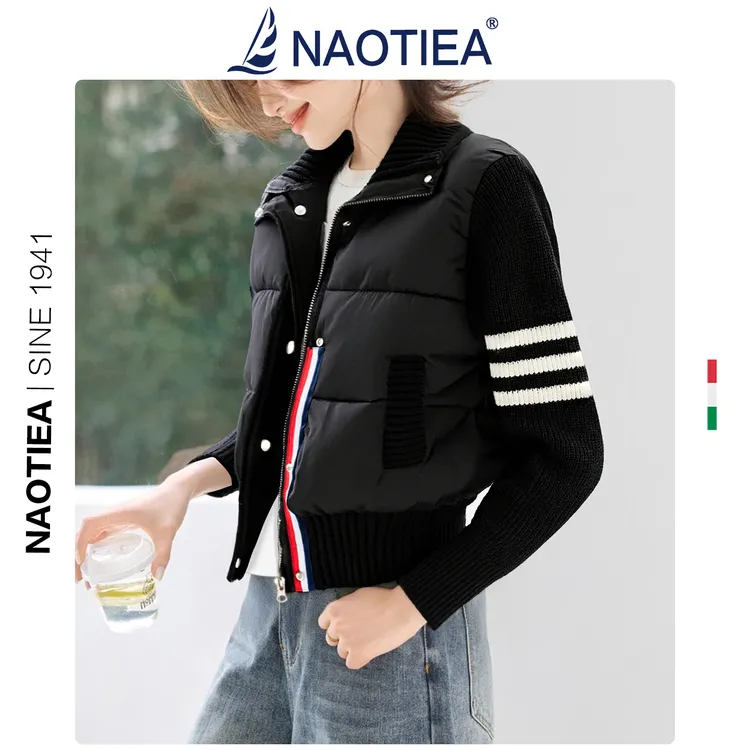 纳奥蒂尔小帆船加厚假两件夹棉外套女2025年秋冬新款保暖品牌棉衣