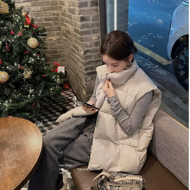 羽绒马甲女2025新款白鸭绒四层锁绒宽松简约百搭立领坎肩外套秋冬