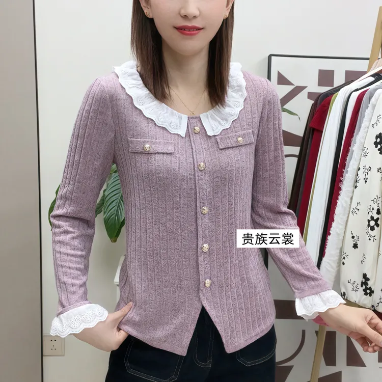 花边袖 新款时尚简约洋气遮肉显瘦长袖小衫