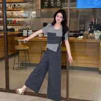 【达人专属】两件套/2025新款美式牛仔拼接老钱风阔腿裤休闲时尚