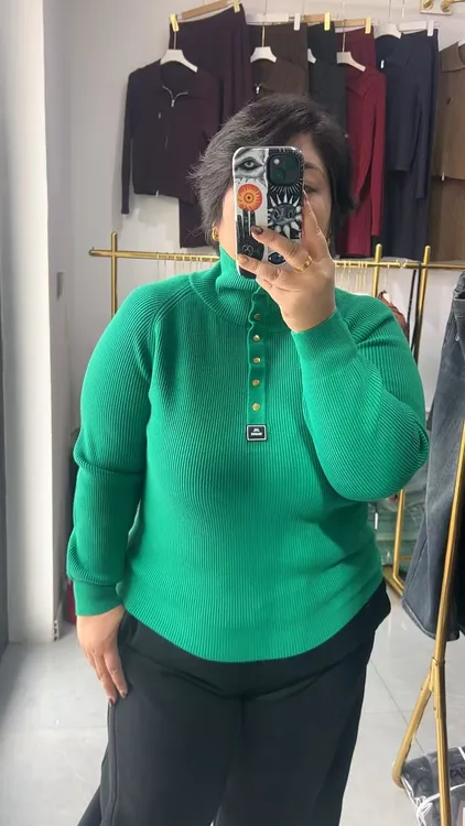 厚款上衣时尚毛针织衫毛衣衫立领冬季针织慵懒风（2222）