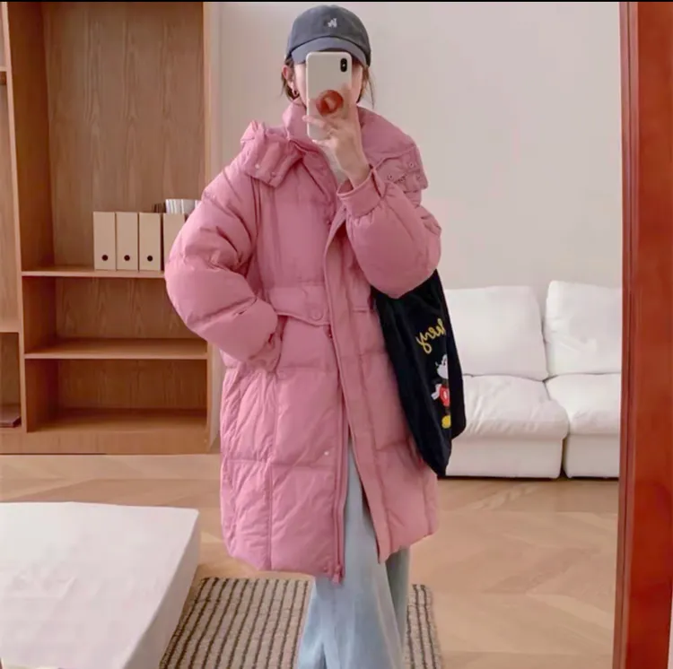【现货+运费险】冬日避风港甜美风韩系时尚百搭中长款连帽羽绒服11