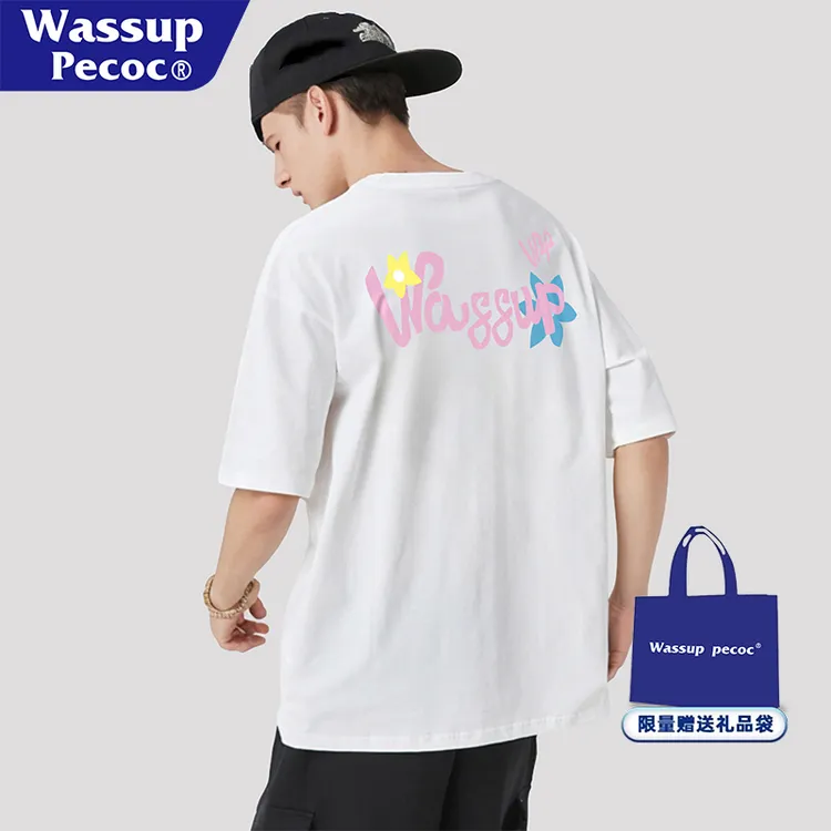 WASSUP PECOC 美式重磅纯棉短袖T恤男2025新款宽松青少年潮牌上衣