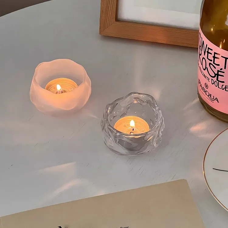 ins高级感不规则玻璃烛台装饰摆件欧式客厅餐桌浪漫氛围感小烛台