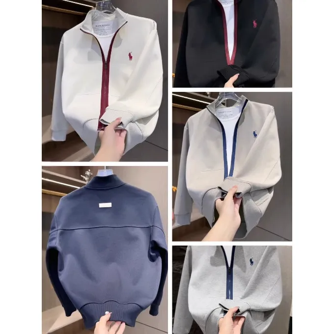 秋季新款拼色拉链开衫卫衣男士时尚潮流简约百搭休闲运动立领外套