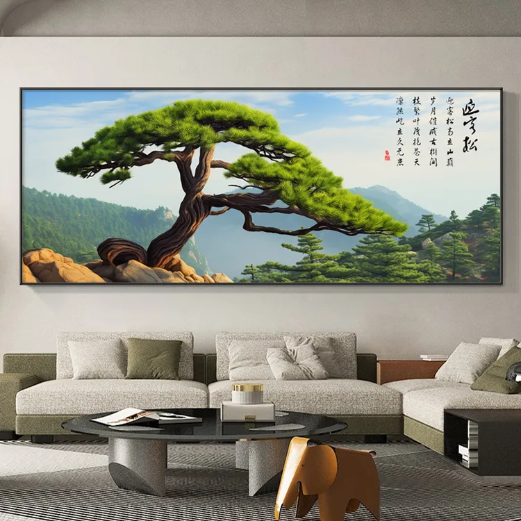 迎客松山水画高档客厅酒店沙发背墙简约大堂山水画背景墙挂画家居