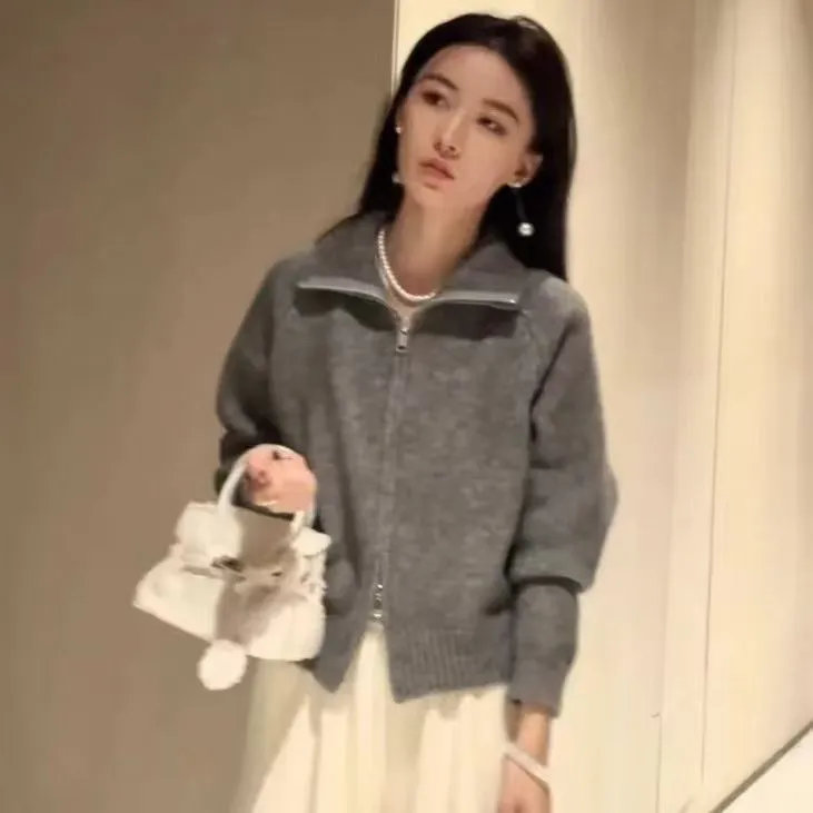 5091气质百搭毛衣针织开衫女新款外搭洋气小个子上衣针织纯色