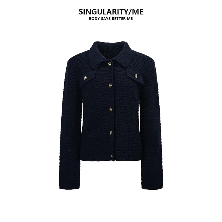 Singularity Me8A 8037 金扣奢华翻领小香风早秋毛衣针织开衫外套