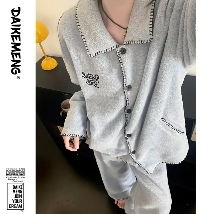 【韩式字母套装】ins风宽松加厚加绒保暖睡衣秋冬新款长袖长裤套装