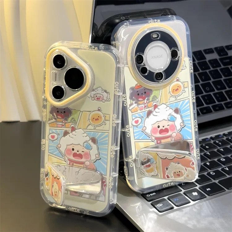 可爱插画懒洋洋支架适用苹果16iPhone15小米vivoppo华为p70手机壳