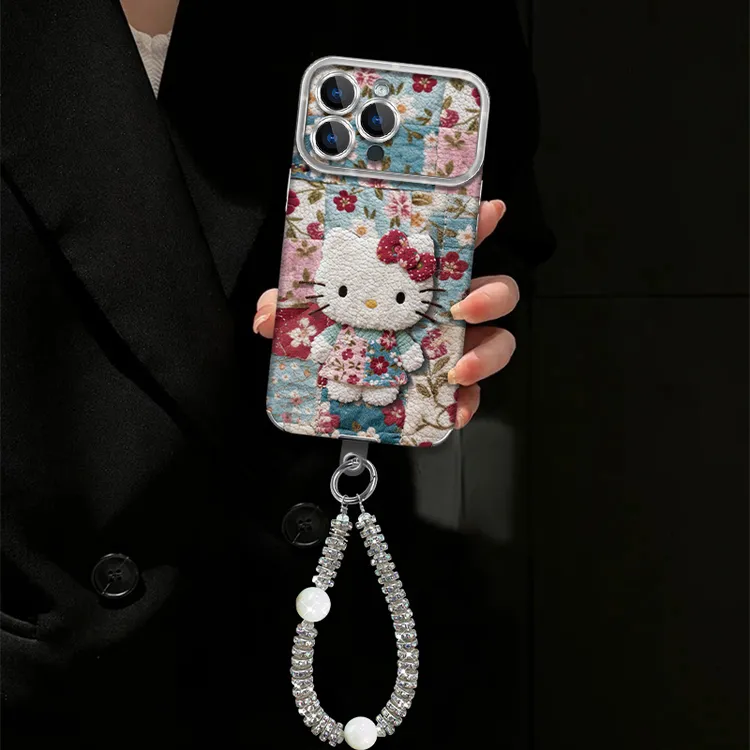 适用【苹果/oppo/华为/vivo/小米】棉袄凯蒂猫贴皮大视窗手机壳女款