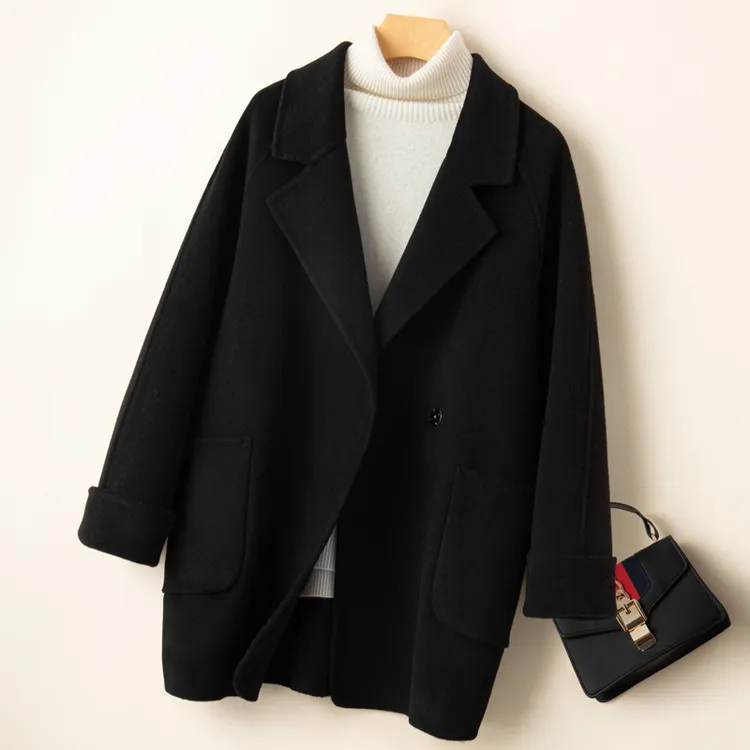 双面呢大衣女茧型宽松韩版2025新款秋冬小个子西装黑色毛呢外套