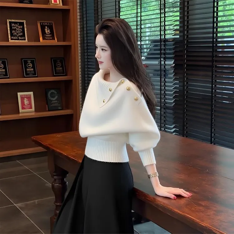 设计感老钱风翻领毛衣针织衫女秋季新款韩系宽松气质显瘦针织上衣