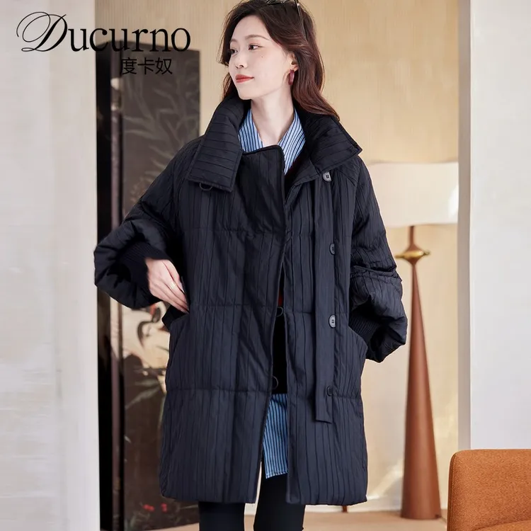 度卡奴中长款保暖90白鸭绒羽绒服2025冬季慵懒宽松大码加厚外套女