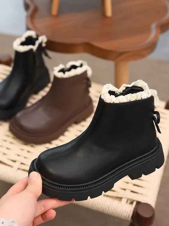 女童加绒小皮靴可爱儿童公主靴2025秋冬新款棉靴女孩短靴保暖靴子