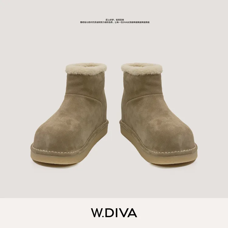 W.Diva【绒雪】复古森系厚底内增高牛反绒皮雪地靴54X103196