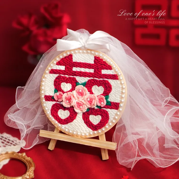 戳戳绣手工diy材料包新婚订婚桌面摆台自制作立体玫瑰送新娘礼物