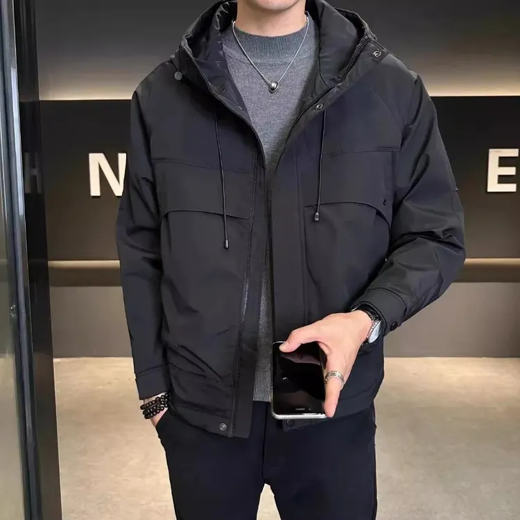 秋冬季男士连帽工装加棉夹克男宽松大码时尚百搭休闲加厚外套时尚