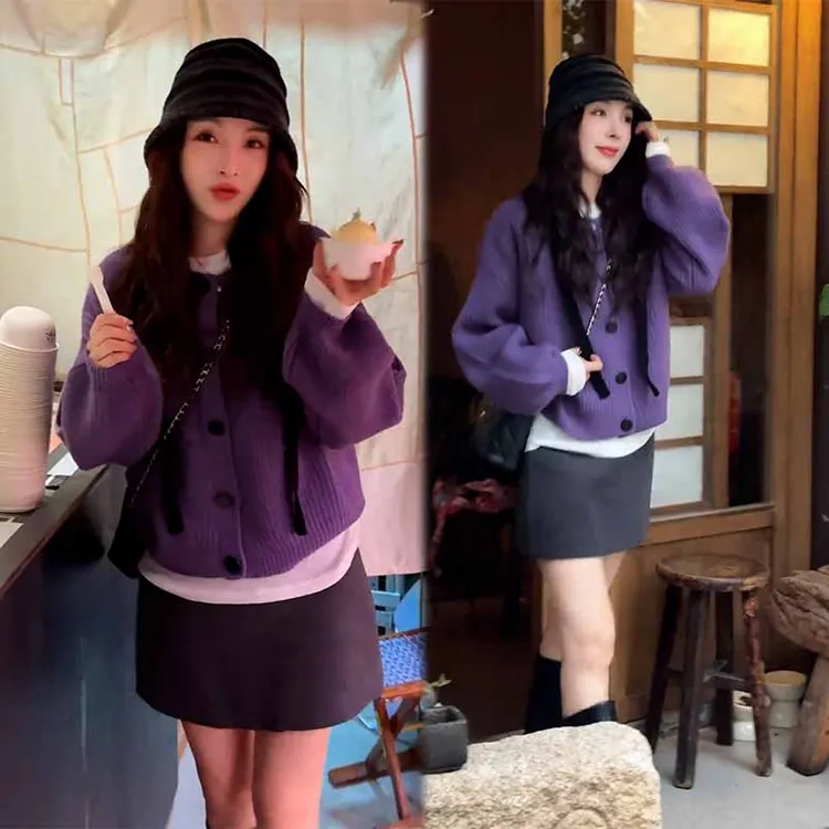 2025秋季新款气质时尚百搭长袖针织开衫女搭配休闲半身短裙两件套