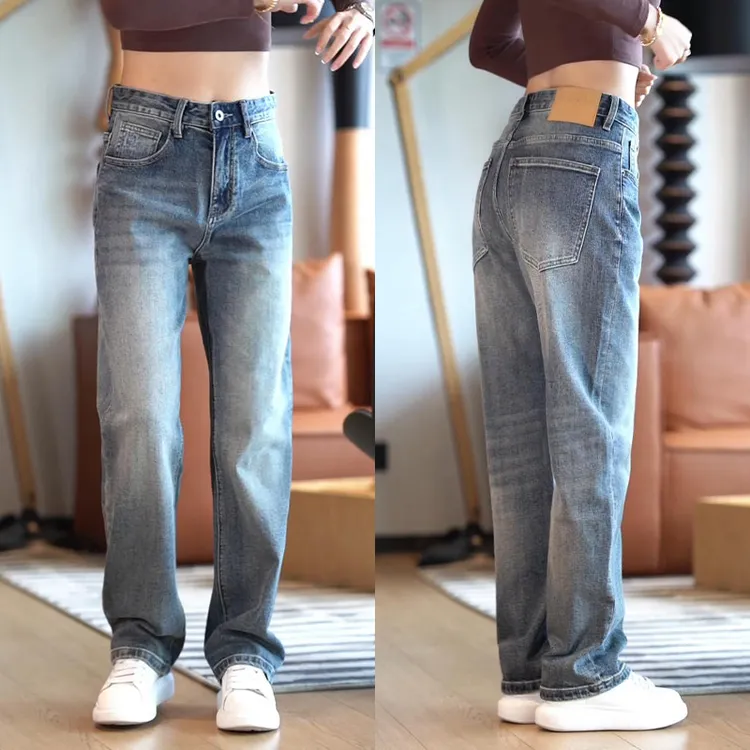 秋冬宽松牛仔裤男美式复古帅气休闲裤子男款高街简约弹力直筒长裤