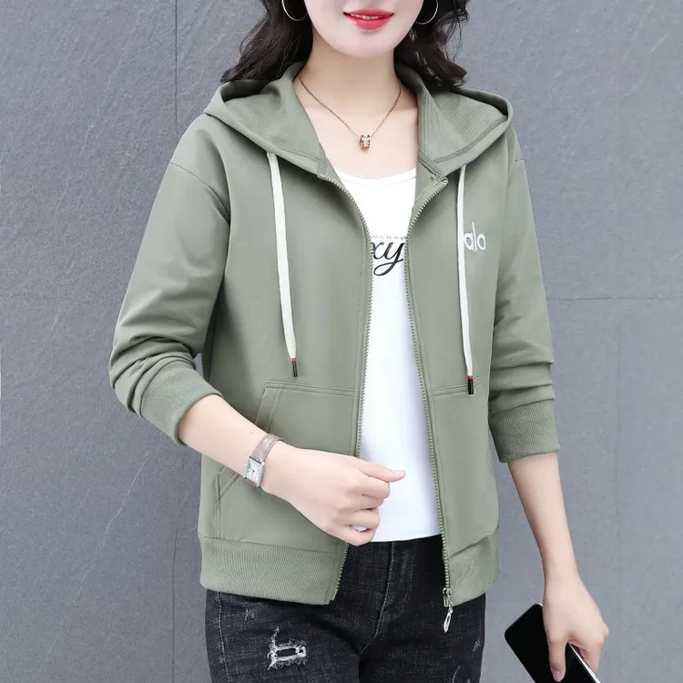 开衫连帽卫衣外套女士春秋短款2025新款秋季妈妈休闲运动拉链上衣