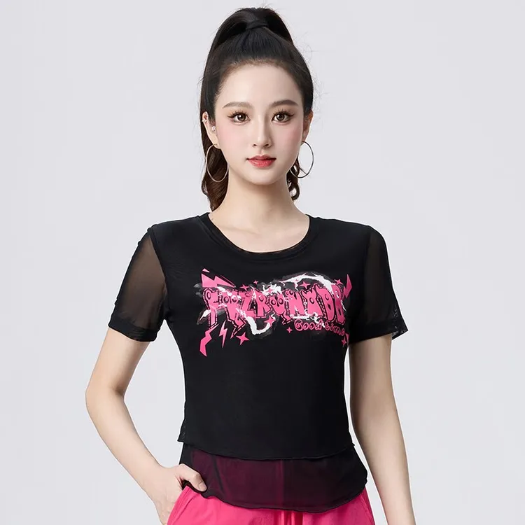 【季末清仓】L新款跳操运动团队休闲健身跑步修身百搭印花短袖衣