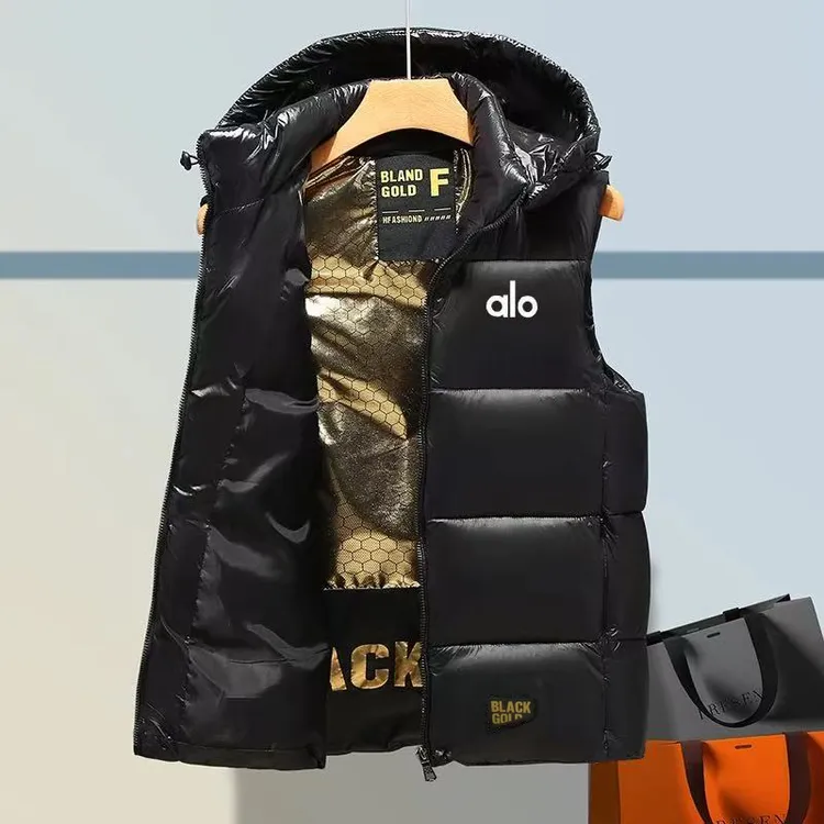 ALO2025新款黑金马甲男冬季韩版潮牌情侣马夹外穿加厚保暖坎肩