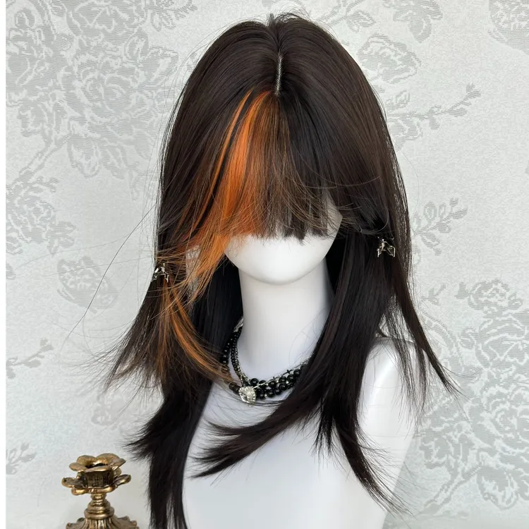 【蜜橘黑巧】原创橘色挑染视觉系高层次假发齐刘海y2k风格亚文化