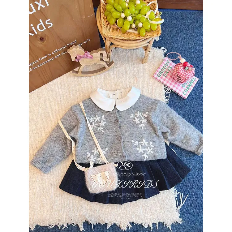 现飞飞家·繁花落25新款秋冬韩版手工提花洋气灰色亲子毛衣 FF2880