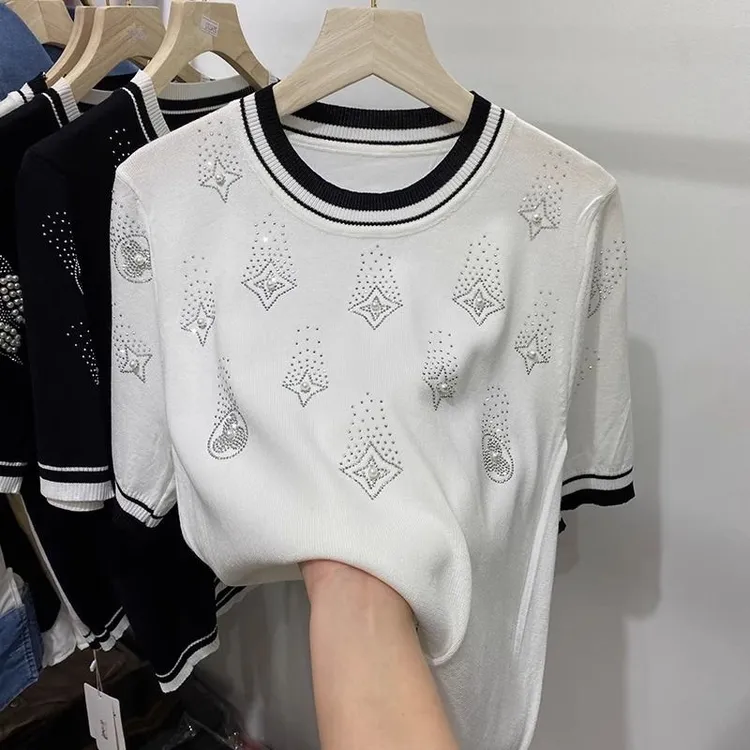 YOYOGALI 242#方块流星轻奢烫钻钉珠速干短袖骑行服T恤