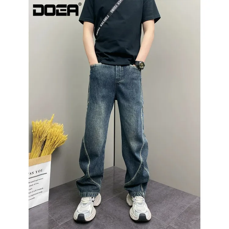 春季原创爆款网红痞帅宽松哈伦水洗阔腿裤男士休闲美式牛仔裤子男