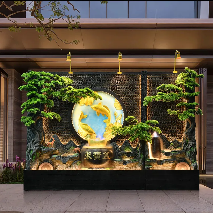 大型金鱼水幕墙流水屏风适用于办公室酒店别墅庭院假山喷泉落地