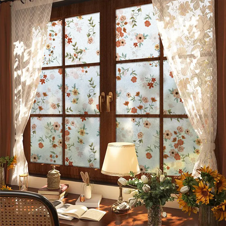 2025新款复古法式玻璃贴纸厕所卫生间窗户透光不透人静电磨砂贴膜