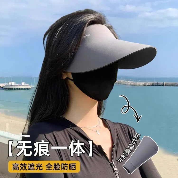 夏天女大帽檐可折叠太阳帽空顶帽大脸时尚防晒帽轻薄透气遮阳帽子